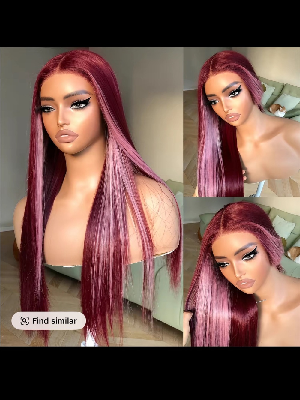 Burgundy to Pink Ombre Straight Lace Front Wig - Unbranded